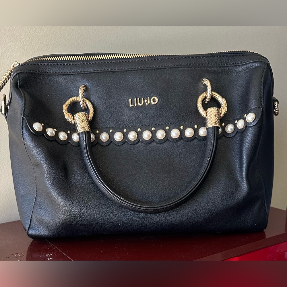 Liu Jo Black Satchel with Gold and Pearl Details